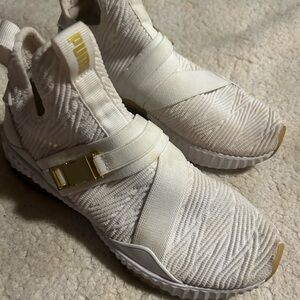 Puma Women's White and Gold Sneakers